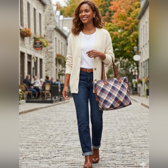 S'JOHN'S BAY Handbags - Chic Plaid Tote with Brown Accents